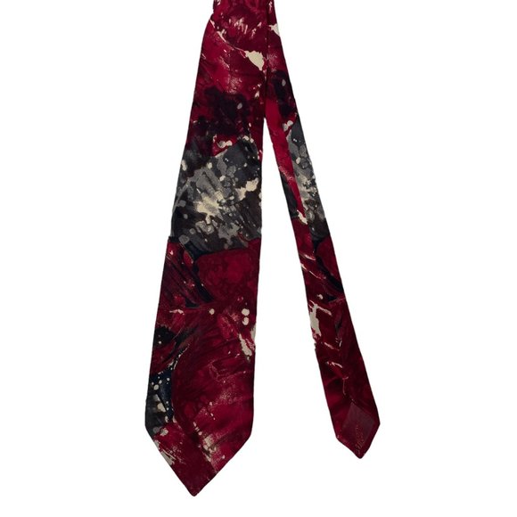 Alcione Italy Men's Red Abstract Classic Silk Necktie - Picture 2 of 6